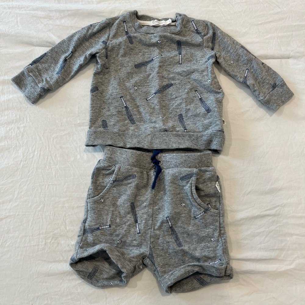 Miles the Label Grey Baseball sweatshirt and sweat short matching set 9 mo